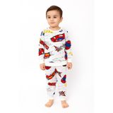 Erkek Çocuk İki İplik Pamuklu Şardonlu Beyaz Renk Araba Desenli Uzun Kollu Pijama Takımı