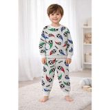Erkek Çocuk Iki Iplik Pamuklu Şardonlu Beyaz Renk Top Desenli Kışlık Uzun Kollu Pijama Takımı - 2 - 3 Yaş