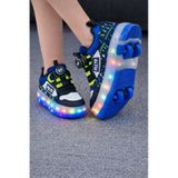 Erkek Çocuk Işıklı Patenli Ayakkabı Tekerlekli Kaykaylı Spor Sneaker Led Taban Siyah