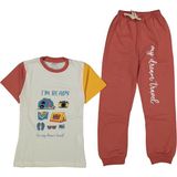 Erkek Çocuk Kamp Baskılı Pijama Takımı - Ekru - Kiremit - 5 - 6 Yaş
