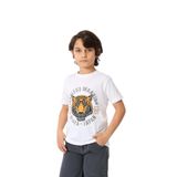 Erkek Çocuk Kaplan Desenli Basklı Bisiklet Yaka Pamuklu Penye Tişört 9-10 Yaş/Beyaz