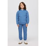 Erkek Çocuk Kapüşonlu Nakışlı Kanguru Cepli Kontrast Dikiş Detaylı Mavi Sweatshirt 6 Yaş (116 cm)