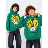 Erkek Çocuk Kapüşonlu Sweatshirt Kaplan Baskılı Oversize (3-8 Yaş)