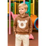 Erkek Çocuk Kapüşonlu Sweattshirt Eşofman - Açık Kahverengi - Krem - 9 - 10 Yaş