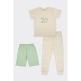 Erkek Çocuk Karanlıkta Parlayan Baskılı 3'lü Bej Pijama Takımı 7 Yaş (122 cm)
