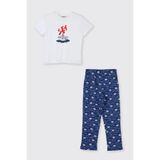 Erkek Çocuk Kayık Desenli Lacivert Pijama Takım 8 Yaş (128 cm)