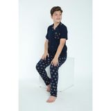 Erkek Çocuk Kısa Kol Önden Düğmeli Lacivert Pijama Takım C4T7N68 - 5 - 6 Yaş