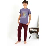 Erkek Çocuk Kısa Kol Penye Pijama Takım Mor - 7 - 8 Yaş