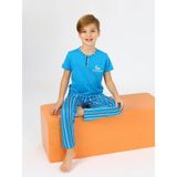 Erkek Çocuk Kısa Kollu %100 Pamuklu Düğme Detaylı Wave Pijama Takımı - 5 - 6 Yaş - Petrol