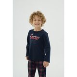 Erkek Çocuk Lacivert Uzun Kollu Kareli Desenli Pijama Takımı C8T3N98 - 5 - 6 Yaş