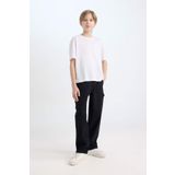 Erkek Çocuk Loose Fit Standart Paça Kargo Cepli Basic Düz Gabardin Siyah Pantolon