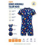 Erkek Çocuk Mavi Desenli +40 Faktör Güneş Korumalı İthal Kumaş Mayo