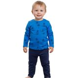 Erkek Çocuk Mavi Pamuklu Pijama Takımı Palmiye Desenli Esnek Kumaş (Lacivert, 3-4 Yaş)