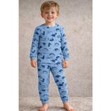 Erkek Çocuk Mavi Renk Dinozor Desenli Pamuklu Uzun Kollu Pijama Takımı - 7 - 8 Yaş