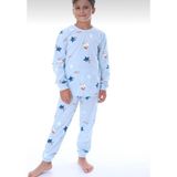 Erkek Çocuk Mavi Renk Interlok Kumaş Uzun Kollu Pijama Takımı - 10 - 11 Yaş