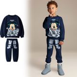 Erkek Çocuk Mickey Mouse Uzayda Temalı Astronot Mickey Baskılı Sweatshirt Eşofman Alt Üst Takım Eşofman Takımı - 7 - 8 Yaş - Lacivert