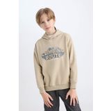 Erkek Çocuk Oversize Fit Geniş Kalıp Kapüşonlu Baskılı Sweatshirt