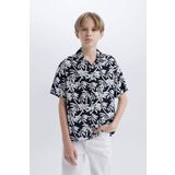 Erkek Çocuk Oversize Geniş Kalıp Polo Yaka Desenli Kısa Kollu Gömlek