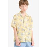 Erkek Çocuk Oversize Geniş Kalıp Polo Yaka Floral Viskon Kısa Kollu Gömlek