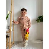 Erkek Çocuk Pamuklu Aslan Baskılı 2li Pamuklu Eşofman Takım 2li Alt Üst Takım - 4 - 5 Yaş - Kahve