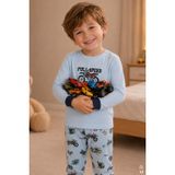 Erkek Çocuk Pamuklu Baskılı Uzun Kollu Uzun Alt Pijama Takımı Açık Mavi