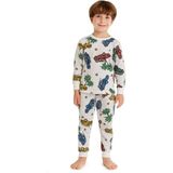 Erkek Çocuk Pamuklu Beyaz Renk Araba Desenli Mevsimlik Pijama Takımı - 1 - 2 Yaş