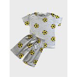 Erkek Çocuk Pamuklu Gri Futbol Topu Desenli Kısa Kollu Şortlu Yazlık Pijama Takımı - 4 - 5 Yaş