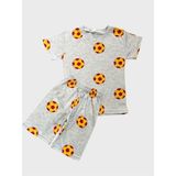 Erkek Çocuk Pamuklu Gri Futbol Topu Desenli Kısa Kollu Şortlu Yazlık Pijama Takımı - 5 - 6 Yaş