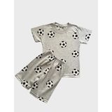 Erkek Çocuk Pamuklu Gri Siyah Beyaz Futbol Topu Desenli Kısa Kollu Şortlu Yazlık Pijama Takımı - 3 - 4 Yaş