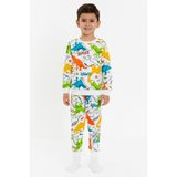 Erkek Çocuk Pamuklu Iki Iplik Şardonlu Beyaz Renk Dinazor Desenli Pijama Takımı - 2 - 3 Yaş