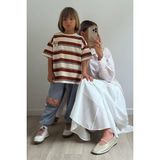 Erkek Çocuk Pamuklu Kumaş Çizgili Tshirt ve Eşofman Altı Alt Üst Takım Bej Kahverengi - Çok Renkli - 3 - 4 Yaş