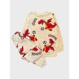 Erkek Çocuk Pamuklu Şardonlu Beyaz Kırmızı Dinozor Futbol Topu Desenli Uzun Kollu Pijama Takımı - 3 - 4 Yaş