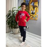 Erkek Çocuk Penye Süprem Kırmızı Uzun Kollu Pijama Takımı - 7 - 8 Yaş