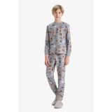 Erkek Çocuk Pijama Takımı Desenli Uzun Kollu Üst Uzun Alt