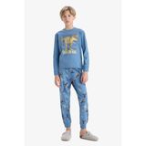 Erkek Çocuk Pijama Takımı Dinozor Baskılı Uzun Kollu Üst Uzun Alt