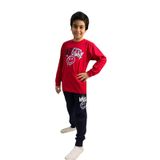 Erkek Çocuk Pijama Takımı, Kırmızı Uzun Kollu Üst ve Lacivert Alt, Baskılı, Günlük Giyim (8-9 YAŞ)