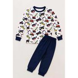 Erkek Çocuk Premium Penye İş Makinesi Desenli Uzun Kollu Pijama Takımı 2-11 Yaş - Lacivert
