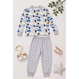Erkek Çocuk Premium Penye Uzun Kollu Desenli Pijama Takımı 2-11 Yaş - Gri