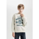 Erkek Çocuk Regular Fit Bisiklet Yaka Kaplan Baskılı Kalın Sweatshirt Kumaşı Sweatshirt