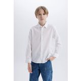 Erkek Çocuk Regular Fit Polo Yaka Dokulu Uzun Kollu Gömlek