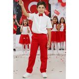 Erkek Çocuk Santino Papyonlu Alt Üst Takım 23 Nisan 29 Ekim 10 Kasım 19 Mayıs Gösteri Kıyafeti - 8 - 9 Yaş - Beyaz - Kırmızı