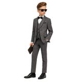 Erkek Çocuk Slim Fit Dokulu Çizgili Klasik Takım Elbise Ak197-198, GRİ, 2 YAŞ