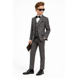 Erkek Çocuk Slim Fit Dokulu Çizgili Klasik Takım Elbise Ak197-198, GRİ, 4 YAŞ