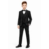 Erkek Çocuk Slim Fit Dokulu Çizgili Klasik Takım Elbise Ak197-198, SİYAH, 4 YAŞ