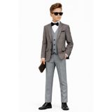 Erkek Çocuk Slim Fit Dokulu Çizgili Spor Takım Elbise AK195-196, GRİ, 3 YAŞ