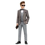 Erkek Çocuk Slim Fit Dokulu Çizgili Spor Takım Elbise AK195-196, GRİ, 6 YAŞ