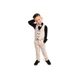 Erkek Çocuk Slim Fit Siyah Gömlekli Smokin Takım Elbise Yelekli Papyonlu Krem Renk - 2 Yaş