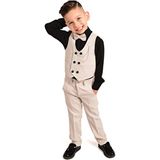 Erkek Çocuk Slim Fit Takım Elbise Siyah Gömlekli Yelekli Papyonlu Krem Renkli - 6 Yaş