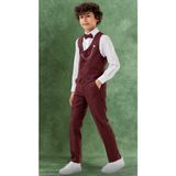 Erkek Çocuk Smokin Takım Elbise – Pantolonlu Yelekli Papyonlu Gömlekli Zincirli 5’li Set - Bordo - 2 Yaş
