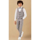 Erkek Çocuk Smokin Takım Elbise – Pantolonlu Yelekli Papyonlu Gömlekli Zincirli 5’li Set - Gri - 2 Yaş